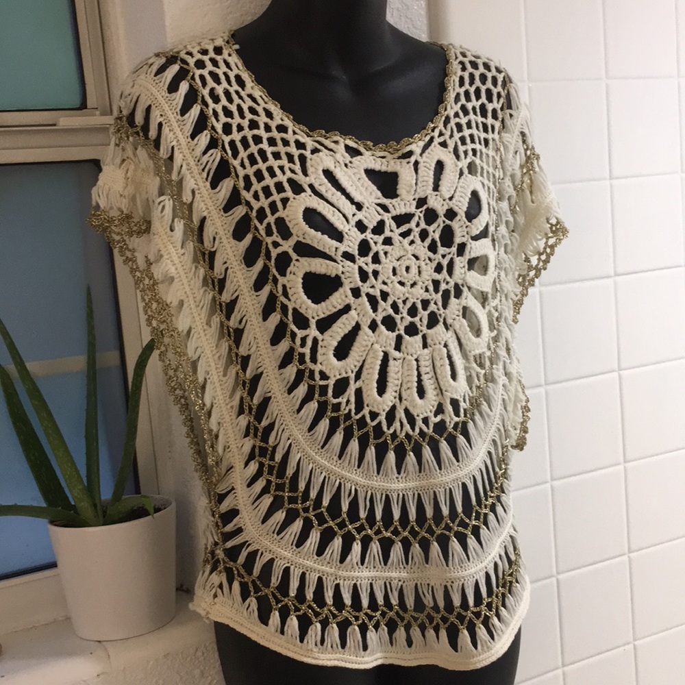 Off white / gold mesh sweater top
